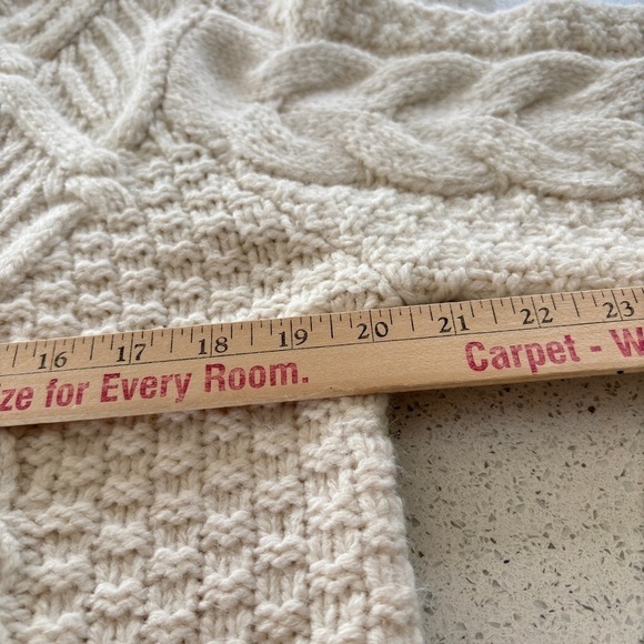 Aqua Fringe Sweater Large Chunky Cowl Neck Ivory Cable Knit Blogger Favorite NEW - Picture 10 of 13